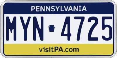 PA license plate MYN4725