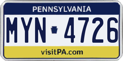 PA license plate MYN4726