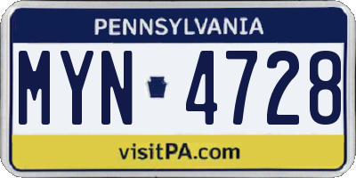 PA license plate MYN4728