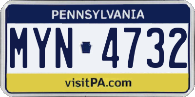 PA license plate MYN4732