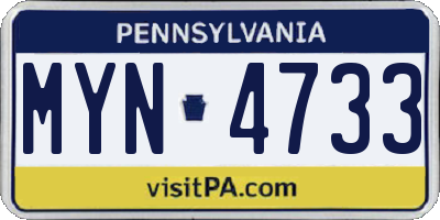 PA license plate MYN4733