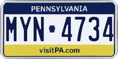 PA license plate MYN4734