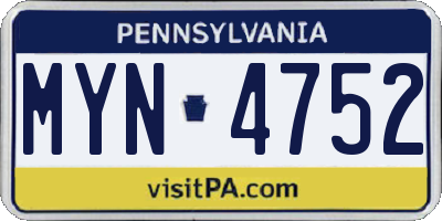 PA license plate MYN4752