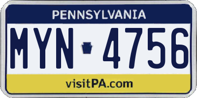 PA license plate MYN4756
