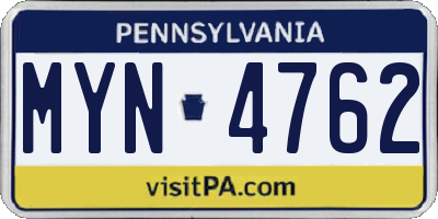 PA license plate MYN4762