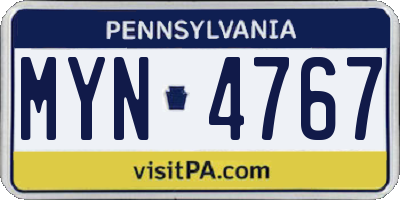 PA license plate MYN4767