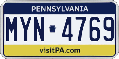PA license plate MYN4769