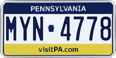 PA license plate MYN4778