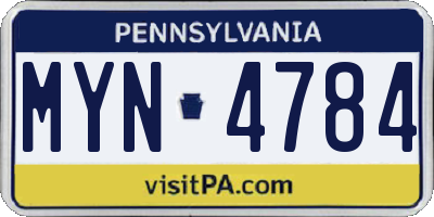 PA license plate MYN4784