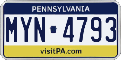 PA license plate MYN4793