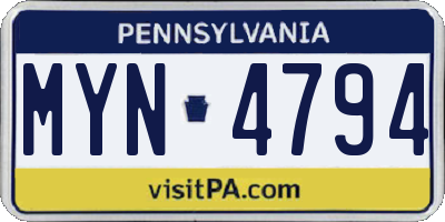 PA license plate MYN4794