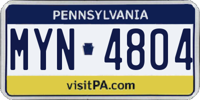 PA license plate MYN4804