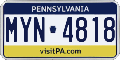 PA license plate MYN4818