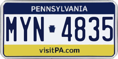 PA license plate MYN4835