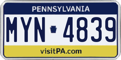 PA license plate MYN4839