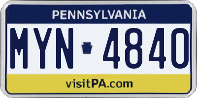PA license plate MYN4840