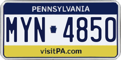 PA license plate MYN4850