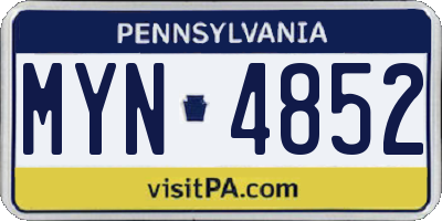 PA license plate MYN4852