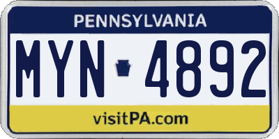 PA license plate MYN4892