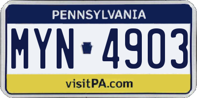 PA license plate MYN4903