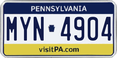 PA license plate MYN4904