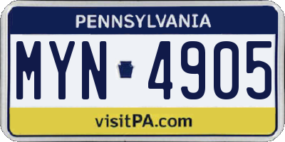PA license plate MYN4905