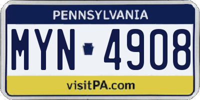 PA license plate MYN4908
