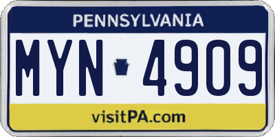 PA license plate MYN4909
