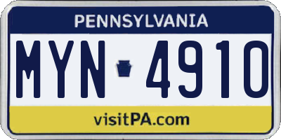 PA license plate MYN4910