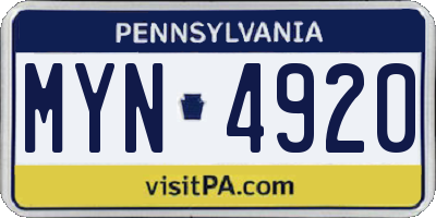 PA license plate MYN4920