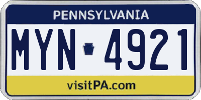 PA license plate MYN4921