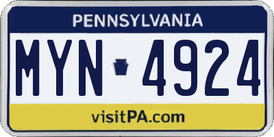 PA license plate MYN4924