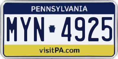 PA license plate MYN4925