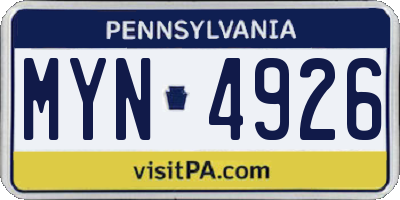 PA license plate MYN4926