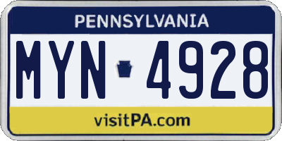 PA license plate MYN4928