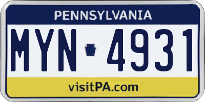 PA license plate MYN4931