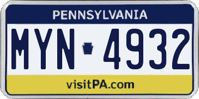 PA license plate MYN4932