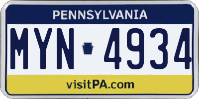 PA license plate MYN4934