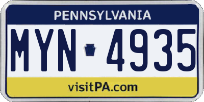 PA license plate MYN4935