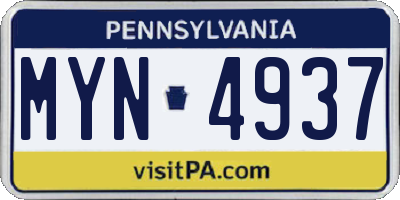 PA license plate MYN4937