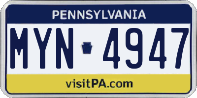 PA license plate MYN4947