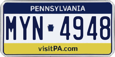 PA license plate MYN4948