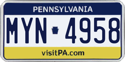 PA license plate MYN4958