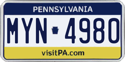 PA license plate MYN4980