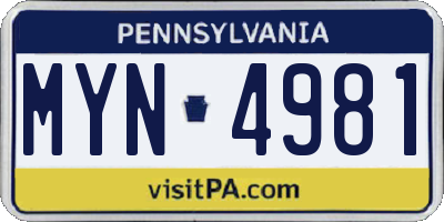 PA license plate MYN4981