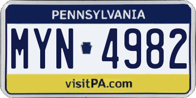 PA license plate MYN4982