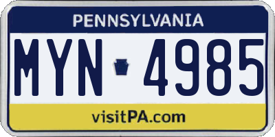PA license plate MYN4985