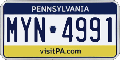 PA license plate MYN4991