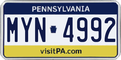 PA license plate MYN4992