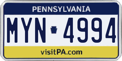 PA license plate MYN4994